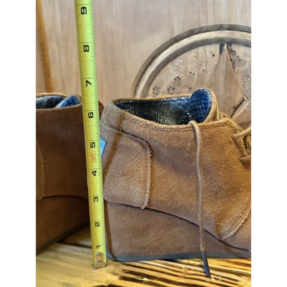 TOMS Suede Desert Wedge Lace Up Ankle Booties Brown Size 7.5 Tie Boots Shoes - Picture 7 of 8